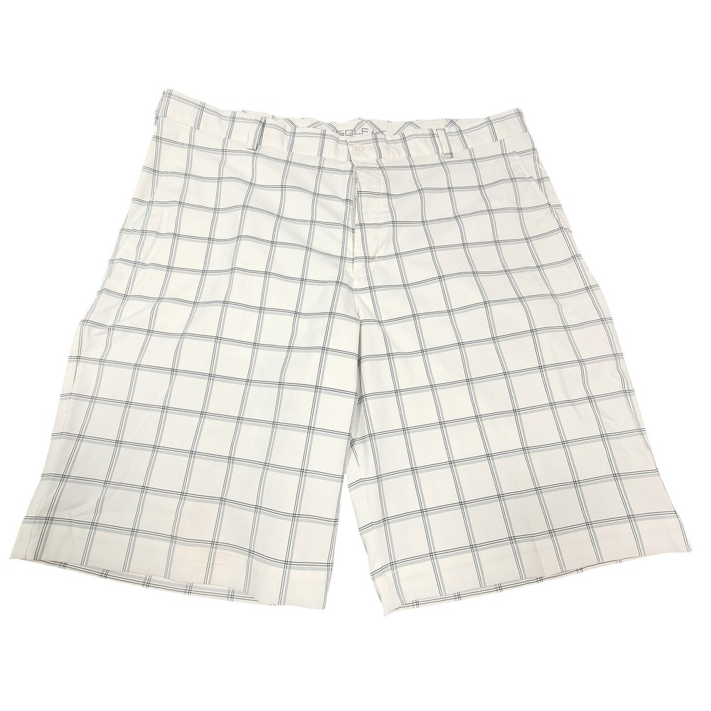 Nike Golf Mens Plaid Shorts White Grey Size 38 Checkered Athletic Casual
